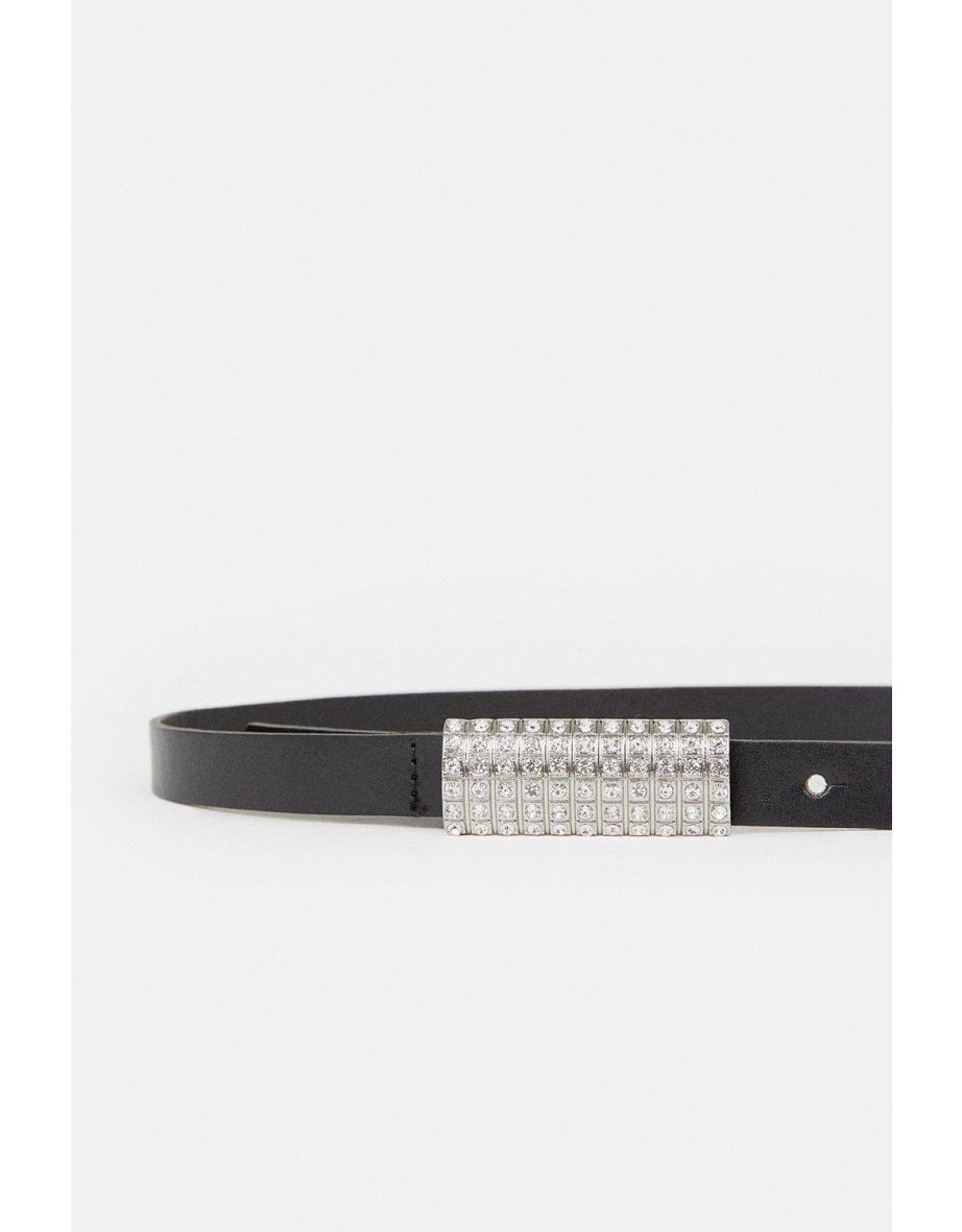 Leather Diamante Buckle Belt - 3