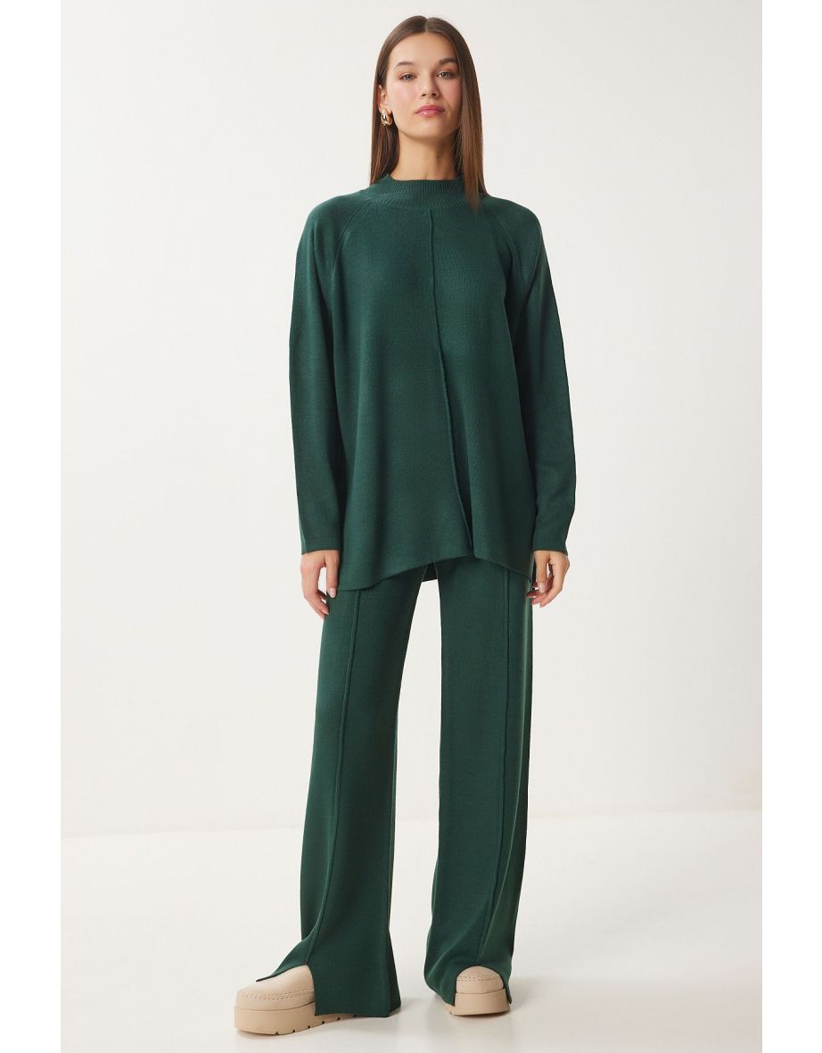 Women's Emerald Green Stylish Knitwear Sweater Trousers Set