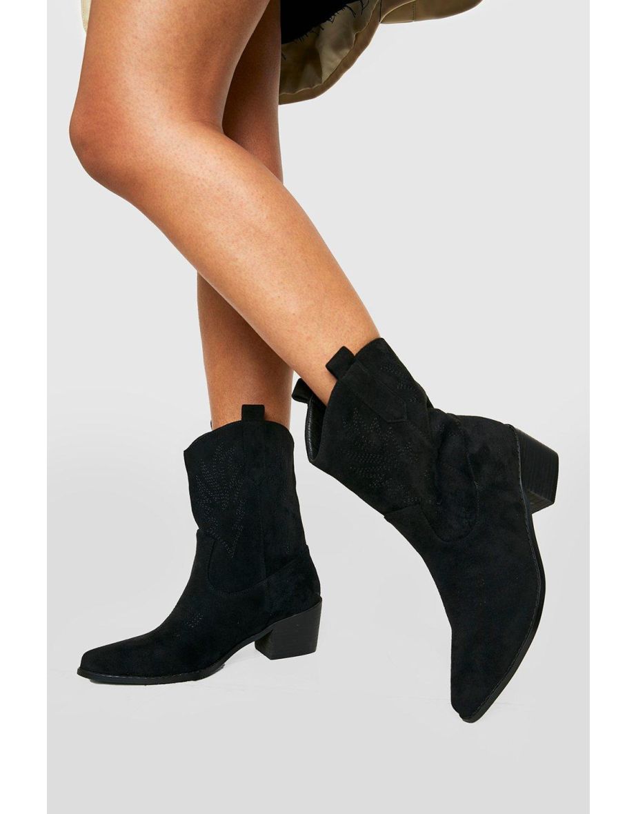 Embroidered Western Cowboy Boots - black