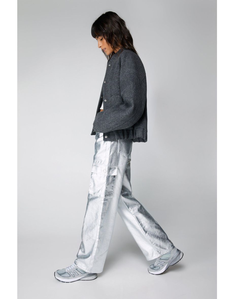 Metallic Coated Denim Cargo Jeans
