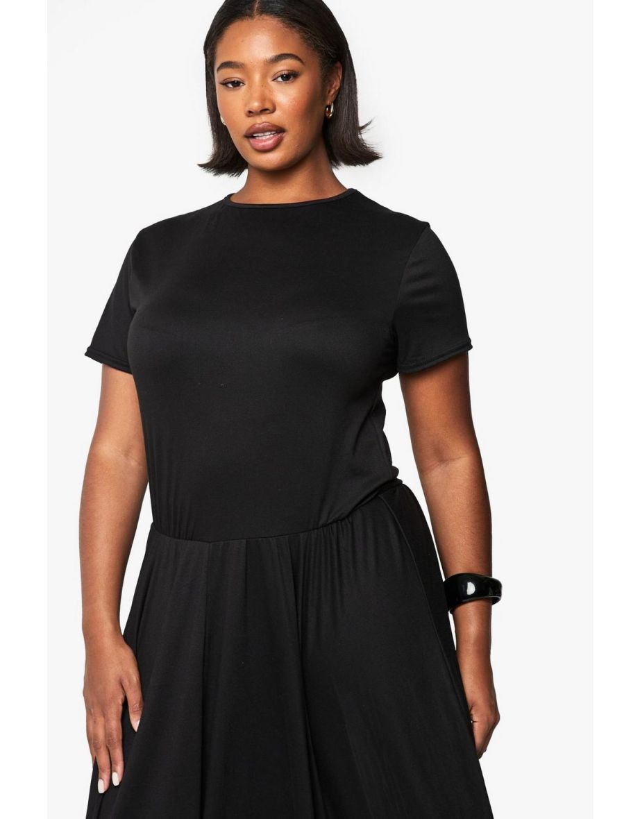 Plus midaxi smock t-shirt dress - black - 3