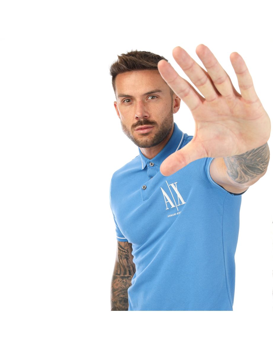 Men's Armani Exchange Logo Polo Shirt in Blue - 3