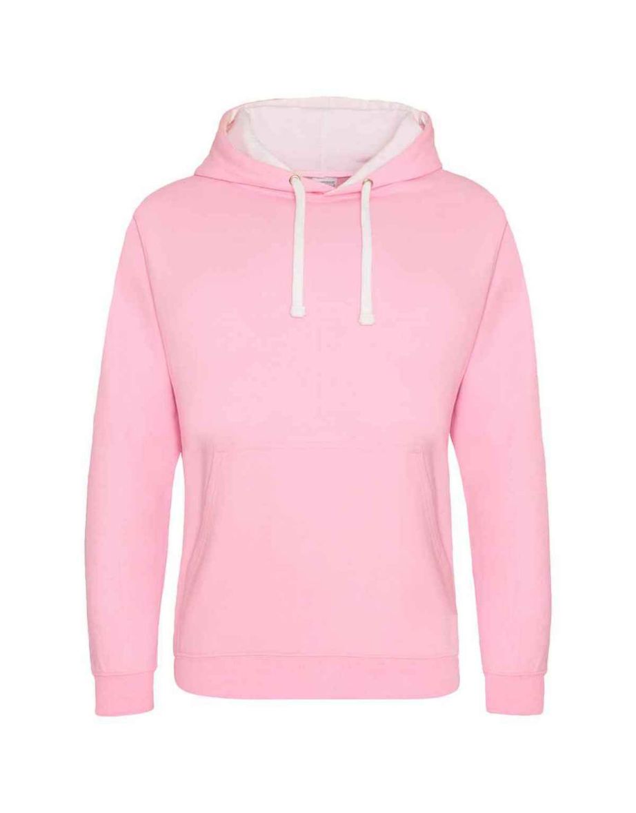 Awdis Womens/Ladies Varsity Hoodie - Baby Pink/Arctic White