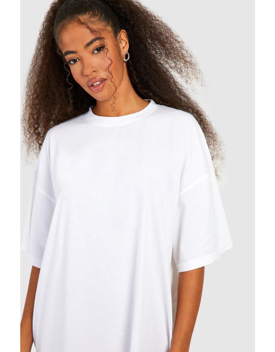 Cotton Super Oversized T-shirt Dress - white - 3