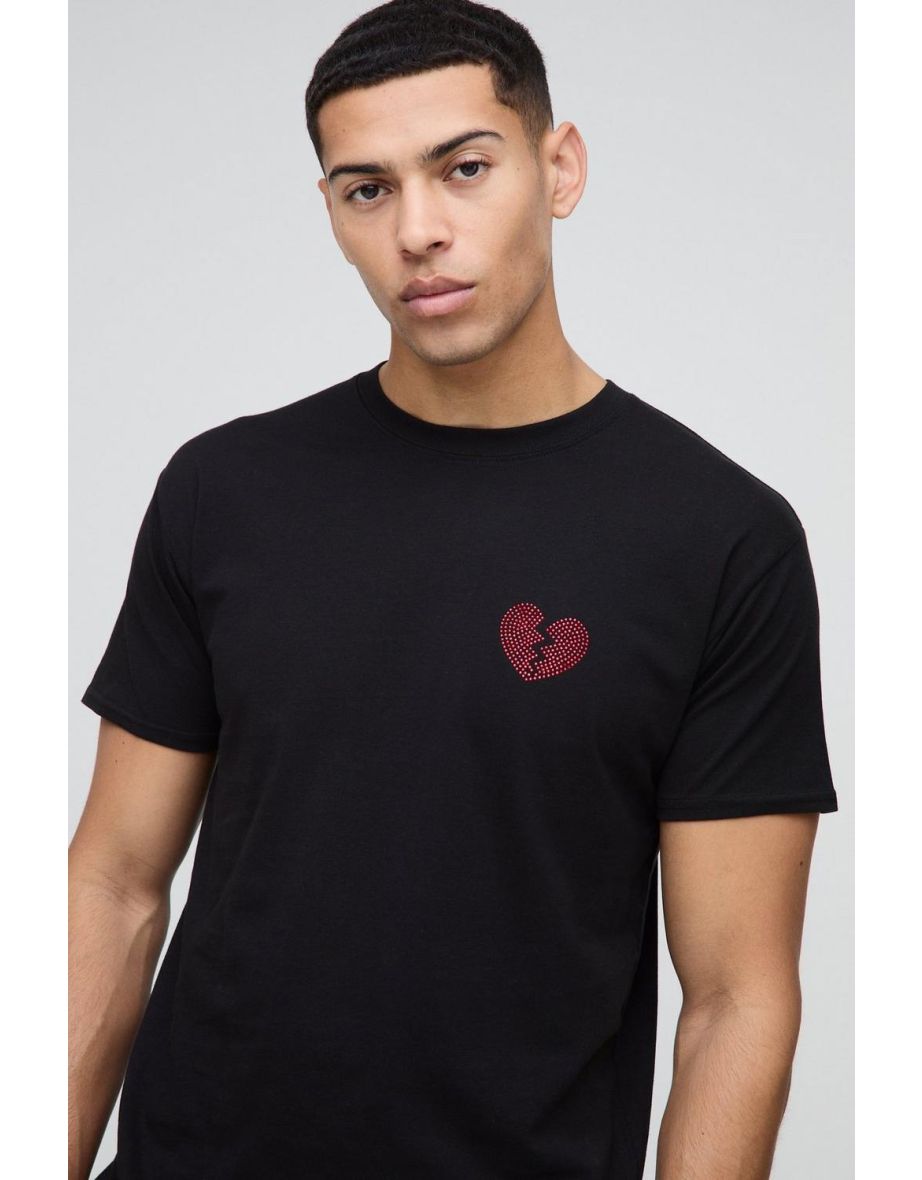 Regular Broken Heart Rhinestone Graphic T-Shirt - black - 2