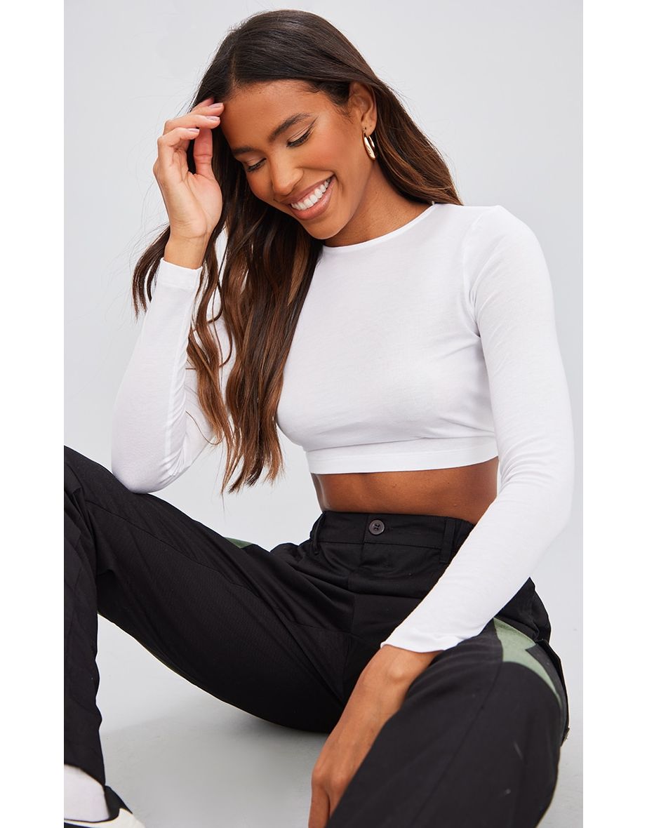 Cream Tie Back Long Sleeve Crop
