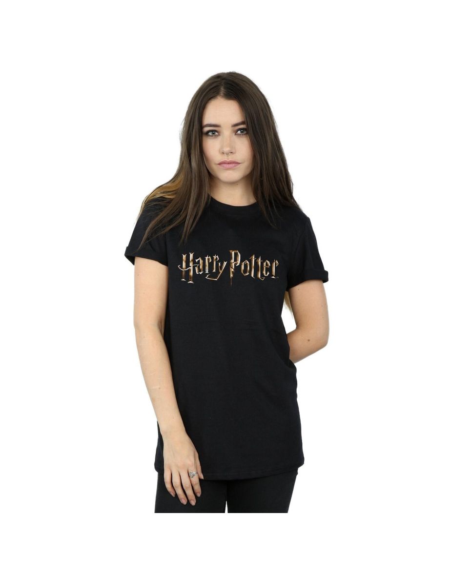 Harry Potter Womens/Ladies Full Colour Logo Cotton Boyfriend T-Shirt - Black