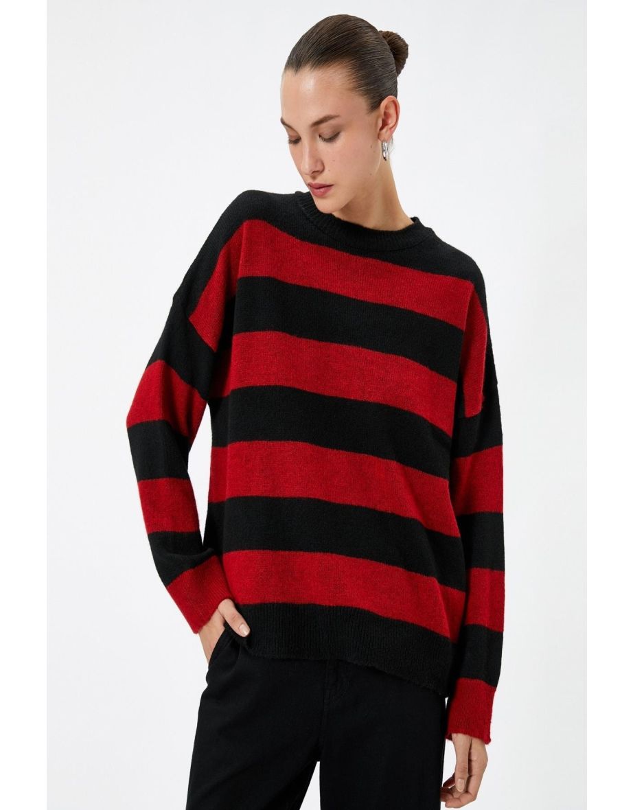 Women's Red Striped Sweater