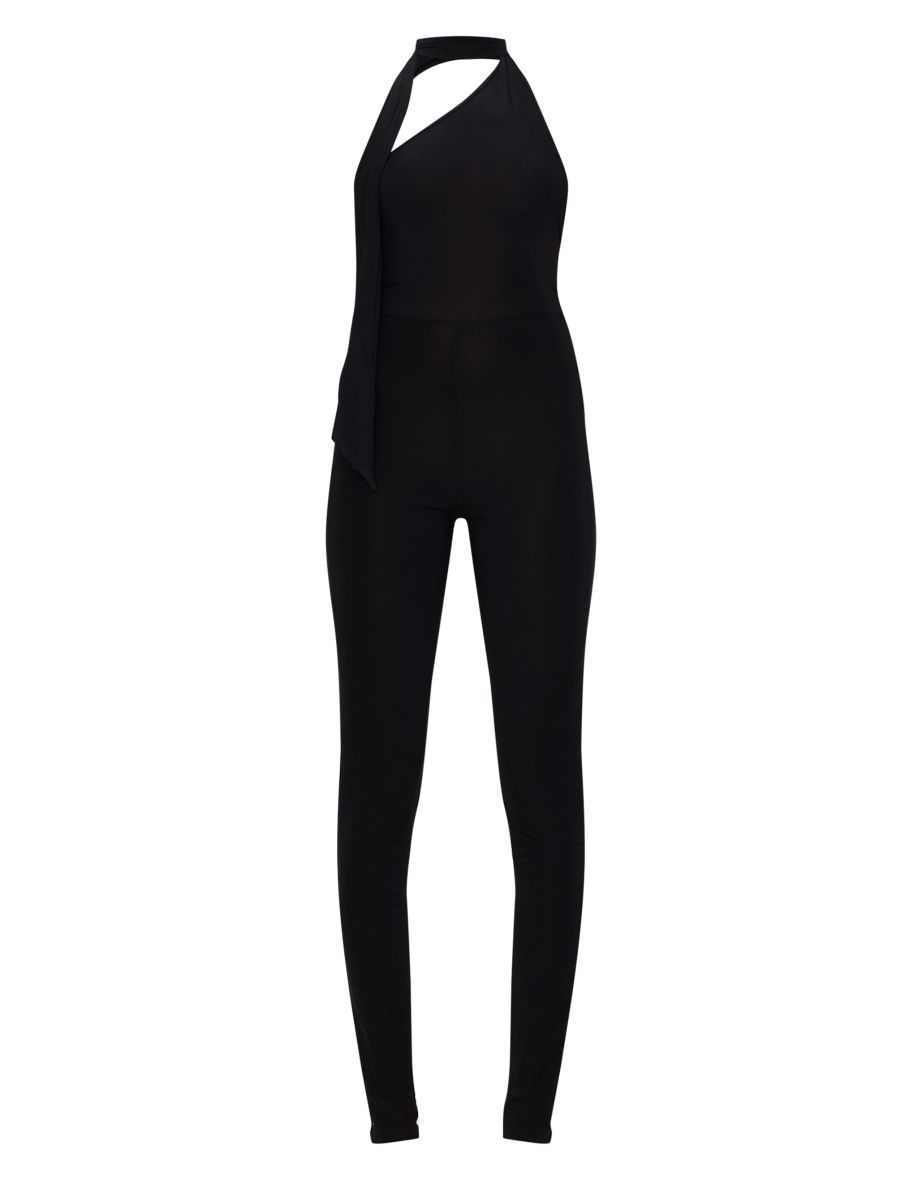 Black Double Layer Slinky One Shoulder Jumpsuit - 4