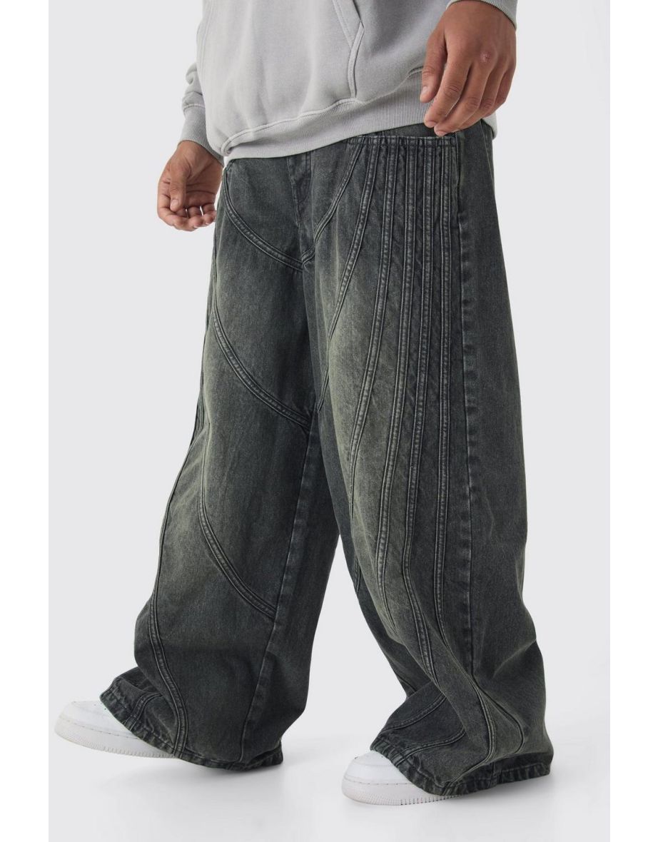 Extreme Baggy Rigid Panelled Tinted Denim Jeans - grey