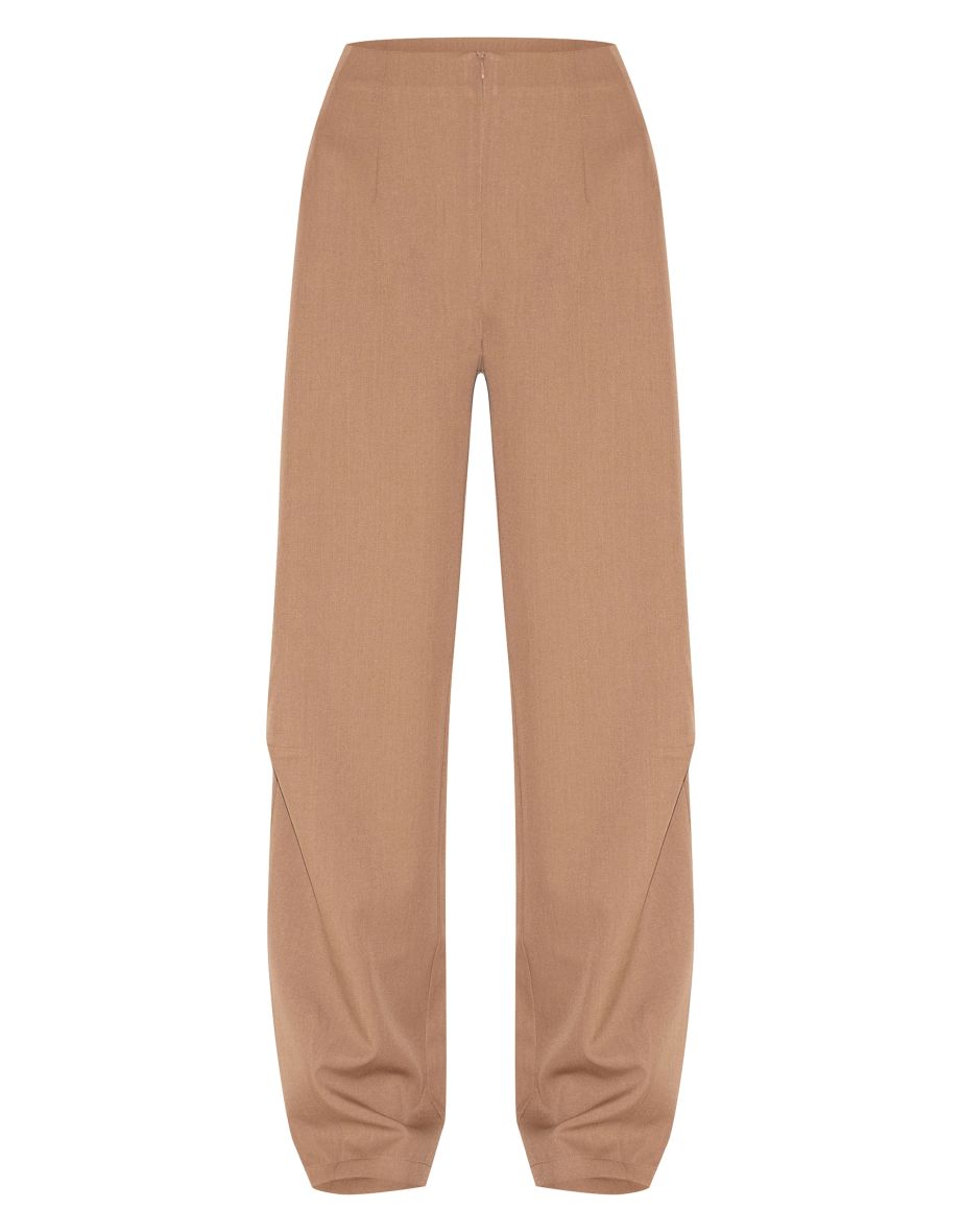 Mushroom Pintuck Waistband Zip Front Tailored Trousers - 4