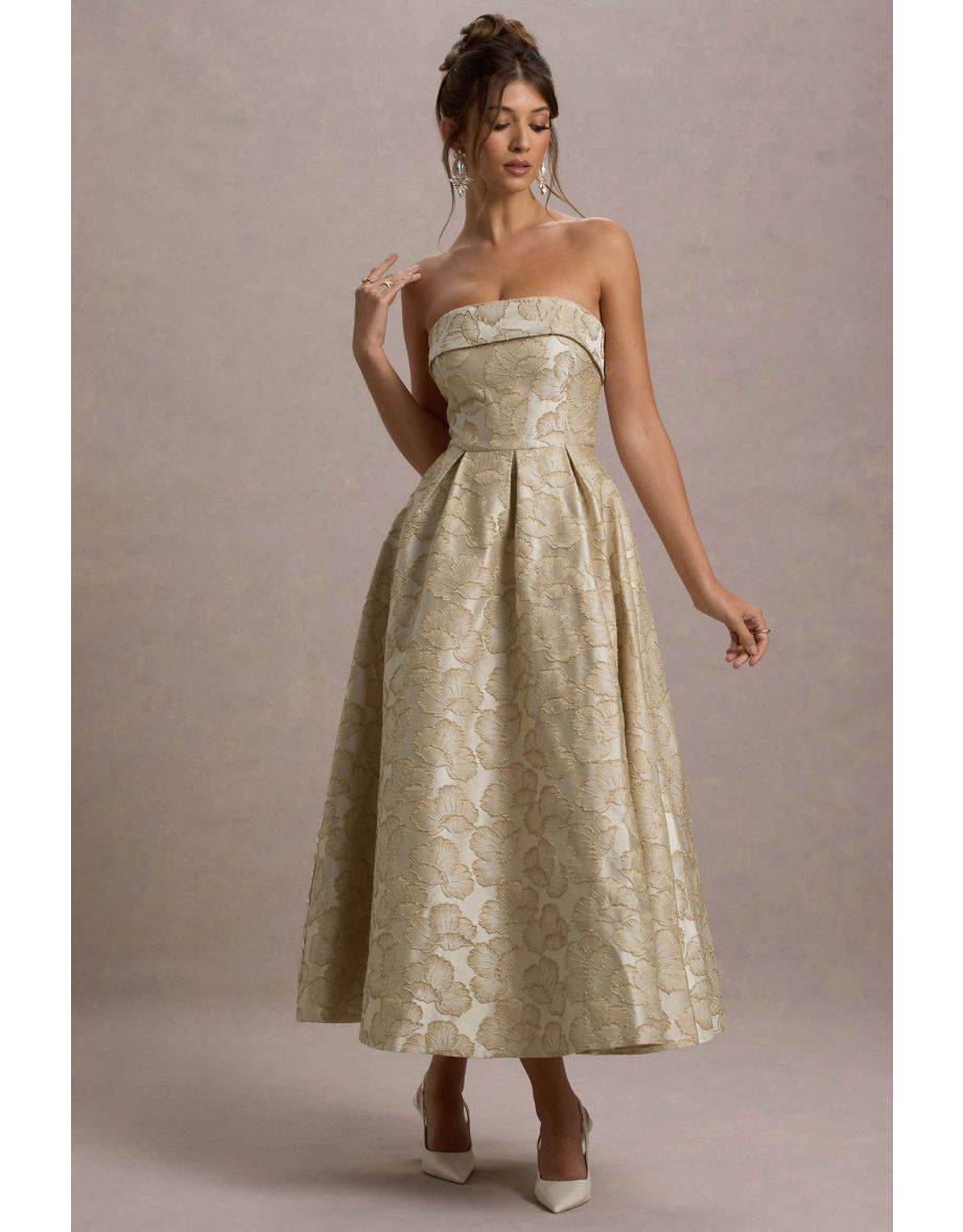 Zuma | Gold Metallic Jacquard Strapless Maxi Dress
