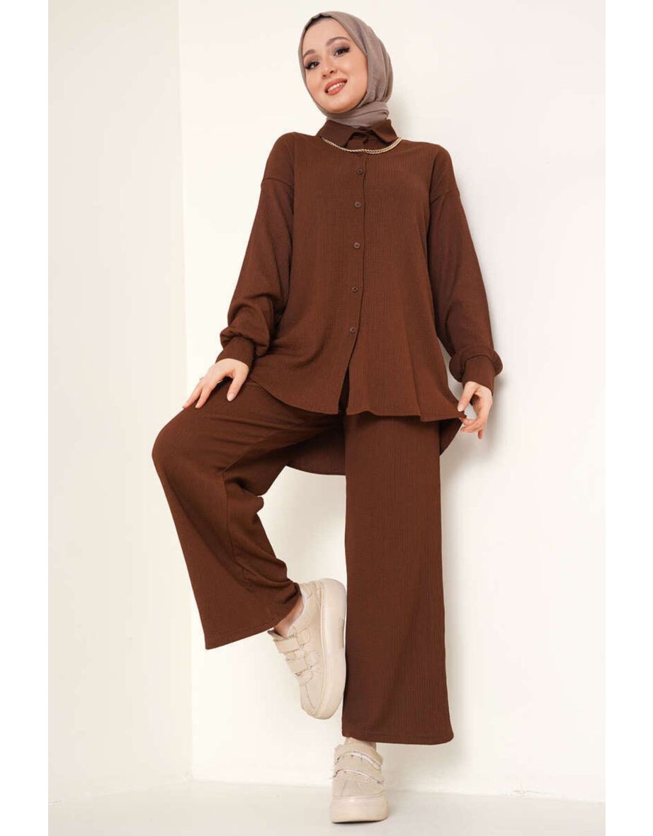 Knitted Hijab Double Set - Brown