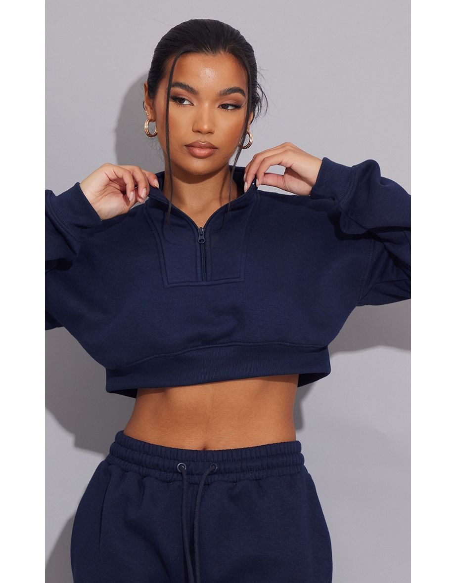 Midnight Blue Half Zip Crop Sweater - 4