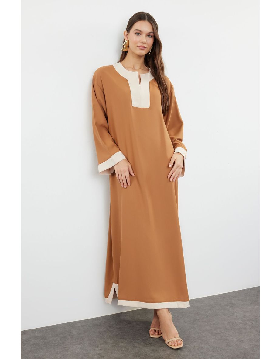 Stone Color Block Woven Kaftan Dress