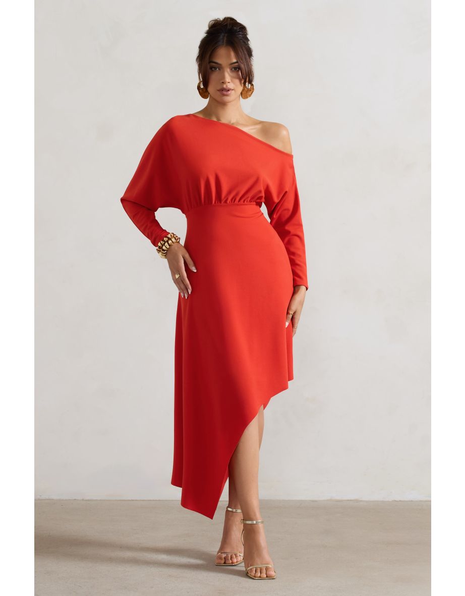 Lori | Orange Asymmetric Long-Sleeve Maxi Dress