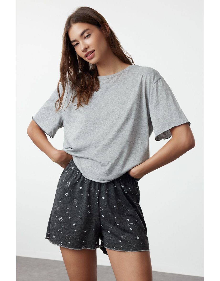 Gray Melange 100% Cotton Galaxy Single Jersey Knitted Pajama Set