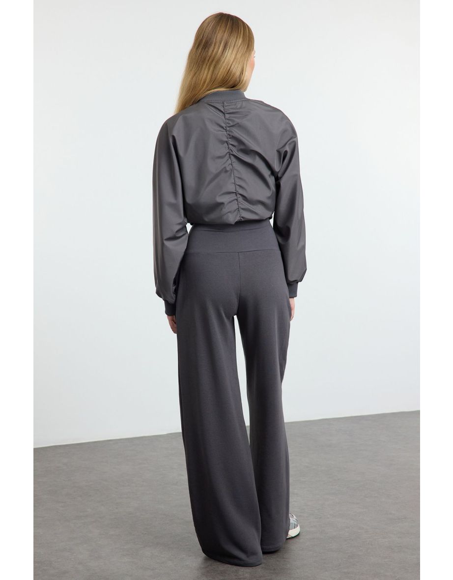 Anthracite Thin Extra High Waist Wide Leg/Wide Cut Trousers - 4