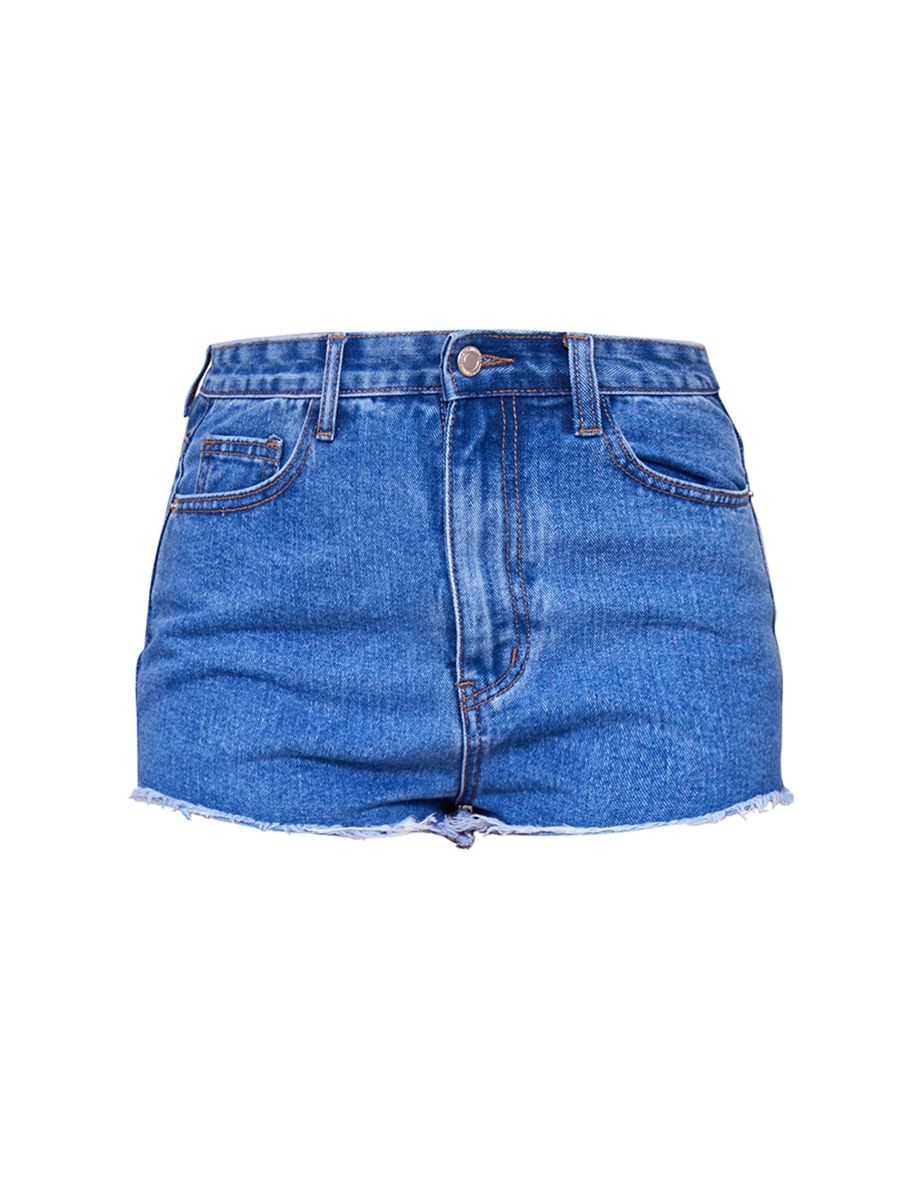 Mid Blue Wash Denim Frayed Hem Shorts - 5