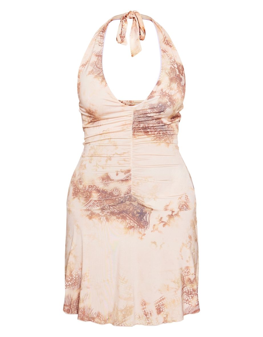 Nude Print Slinky Halter Neck Mini Dress - 4