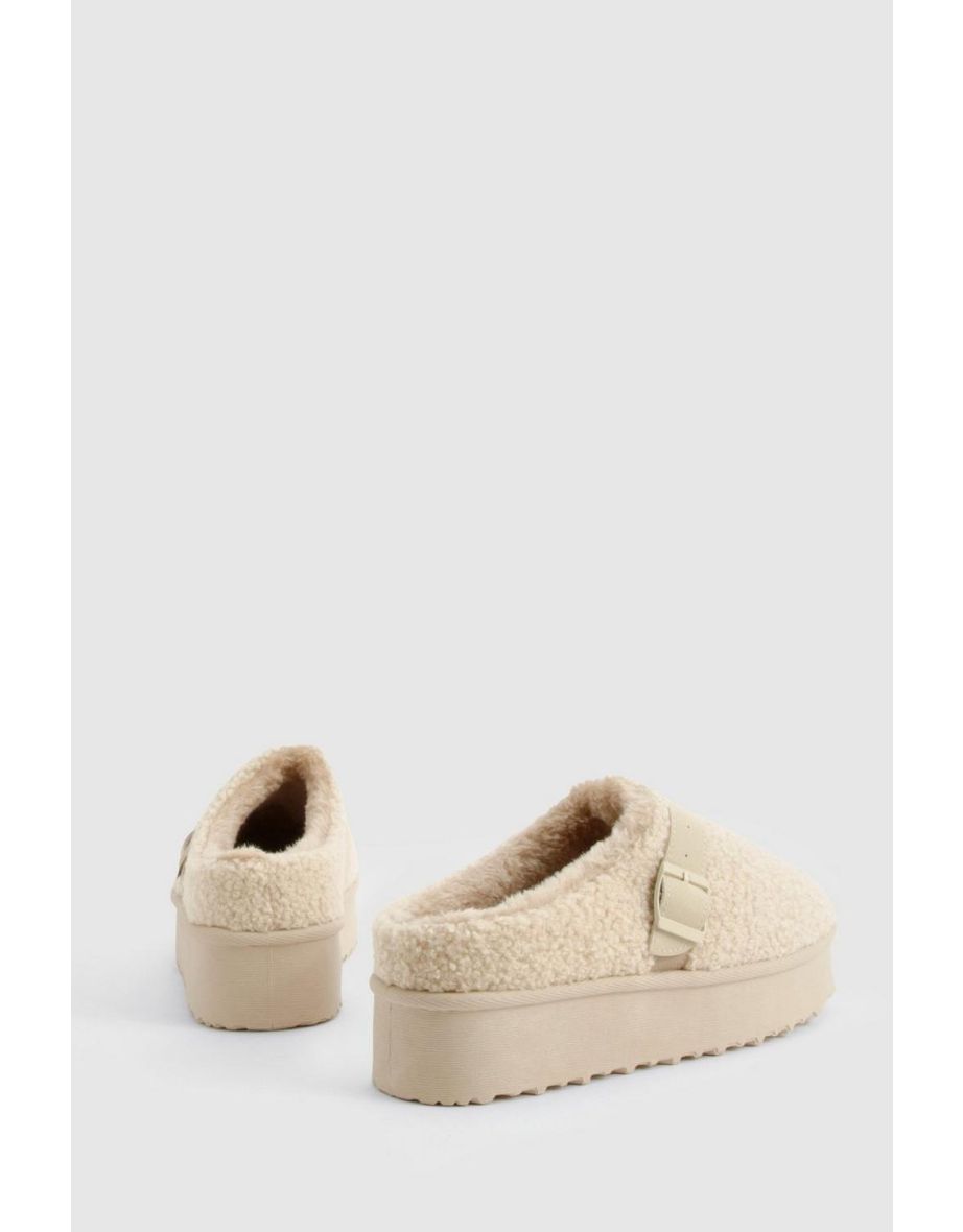 Platform Borg Buckle Detail Cosy Mules - 3