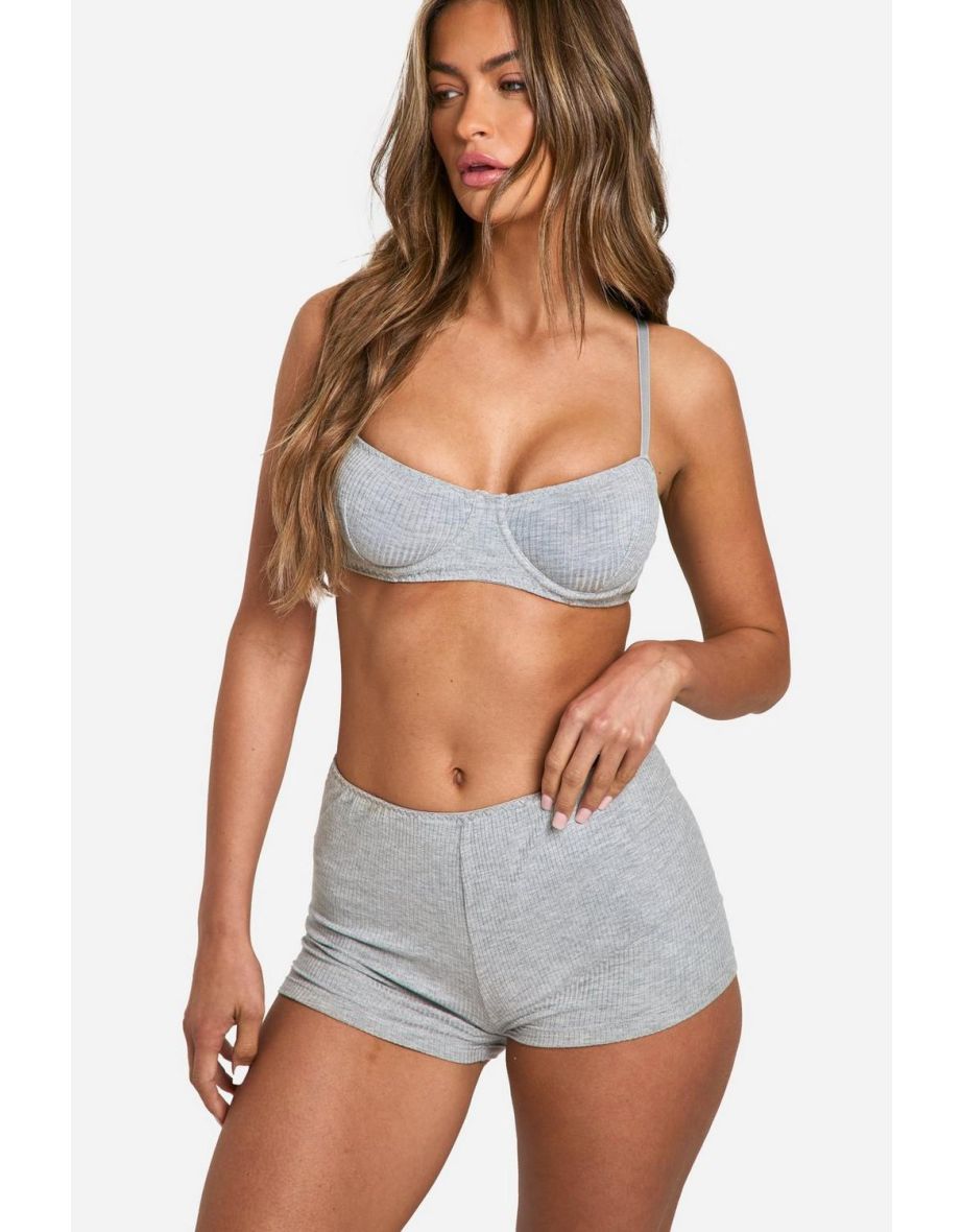 Ribbed Lounge Bra And Booty Short Set