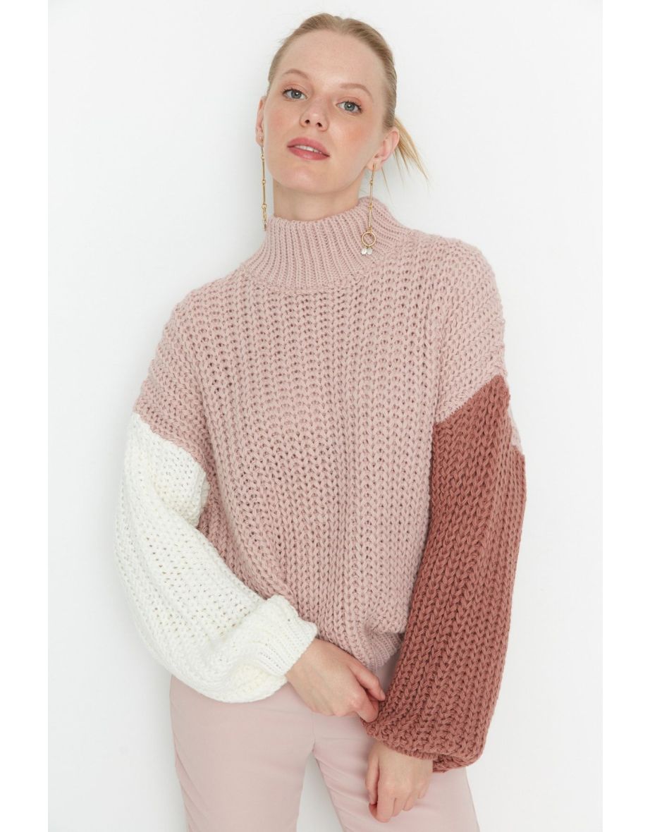 A Powder Wide fit, Softly woven, Color Block Knitwear Sweater . - 4