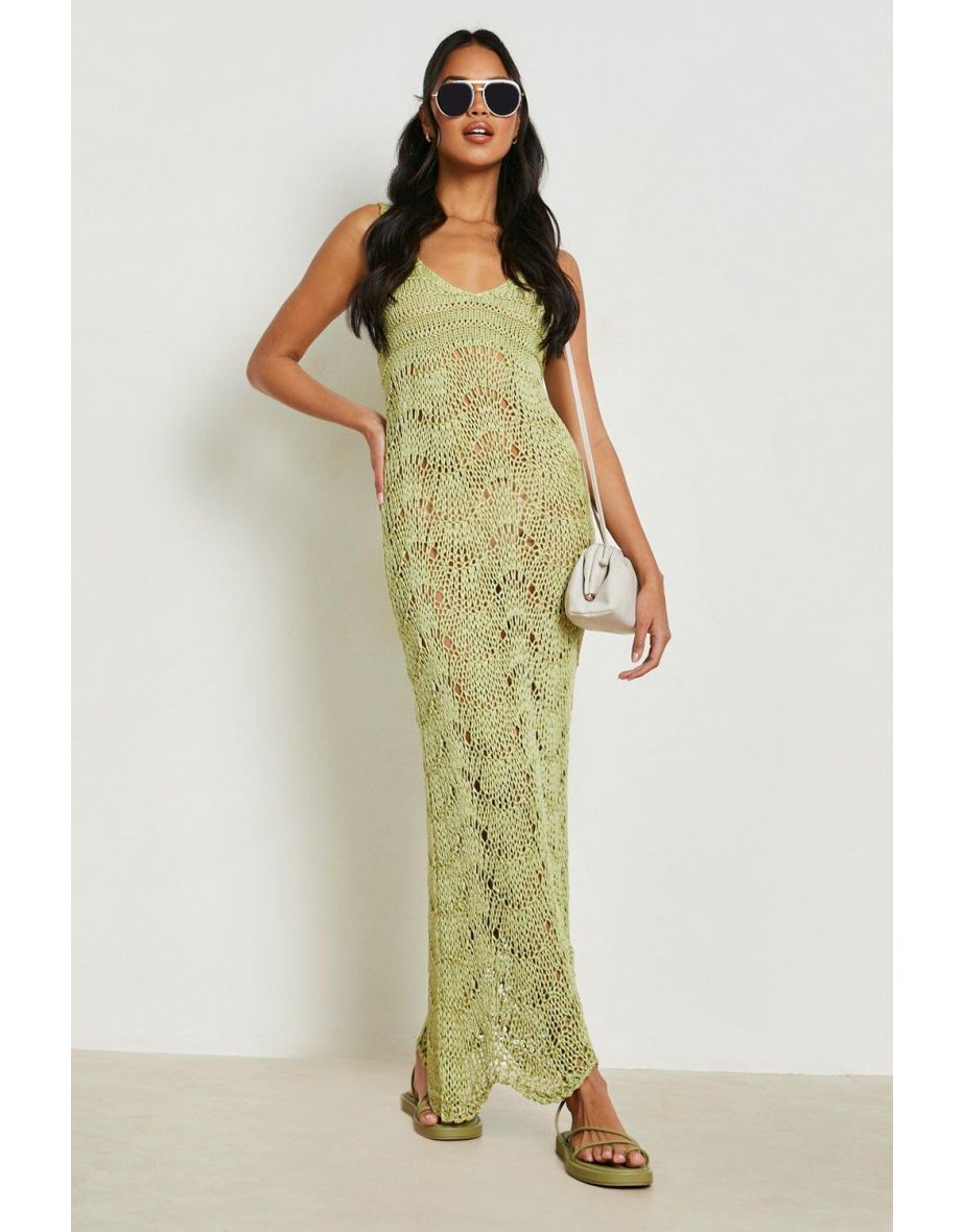 Crochet Scallop Scoop Beach Dres - washed lime