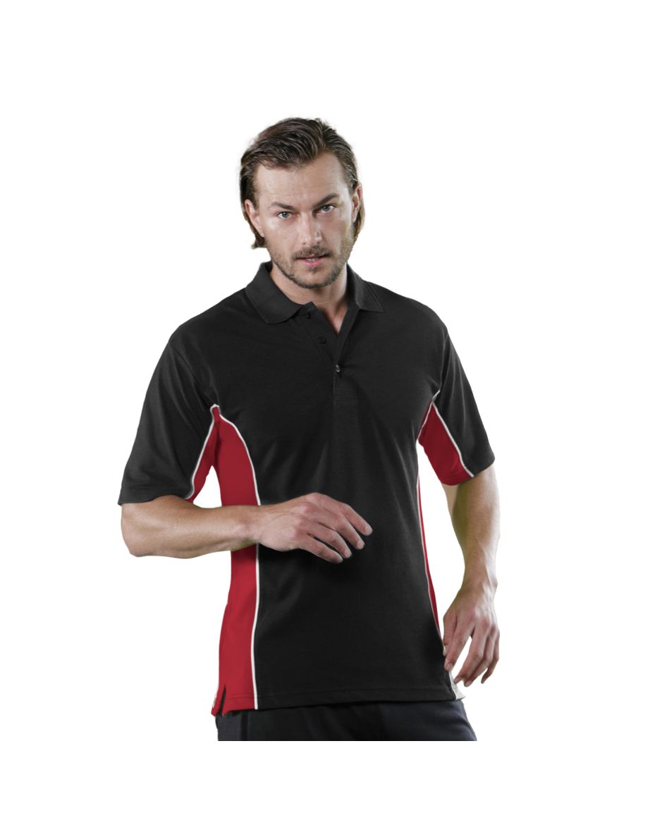 Gamegear® Mens Track Pique Short Sleeve Polo Shirt Top - Black/Red/White - 2