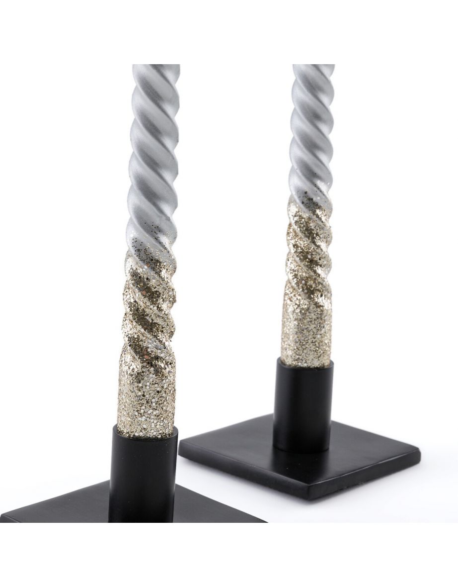 Set of 2 Caspar Glitter Twist Candles - 3