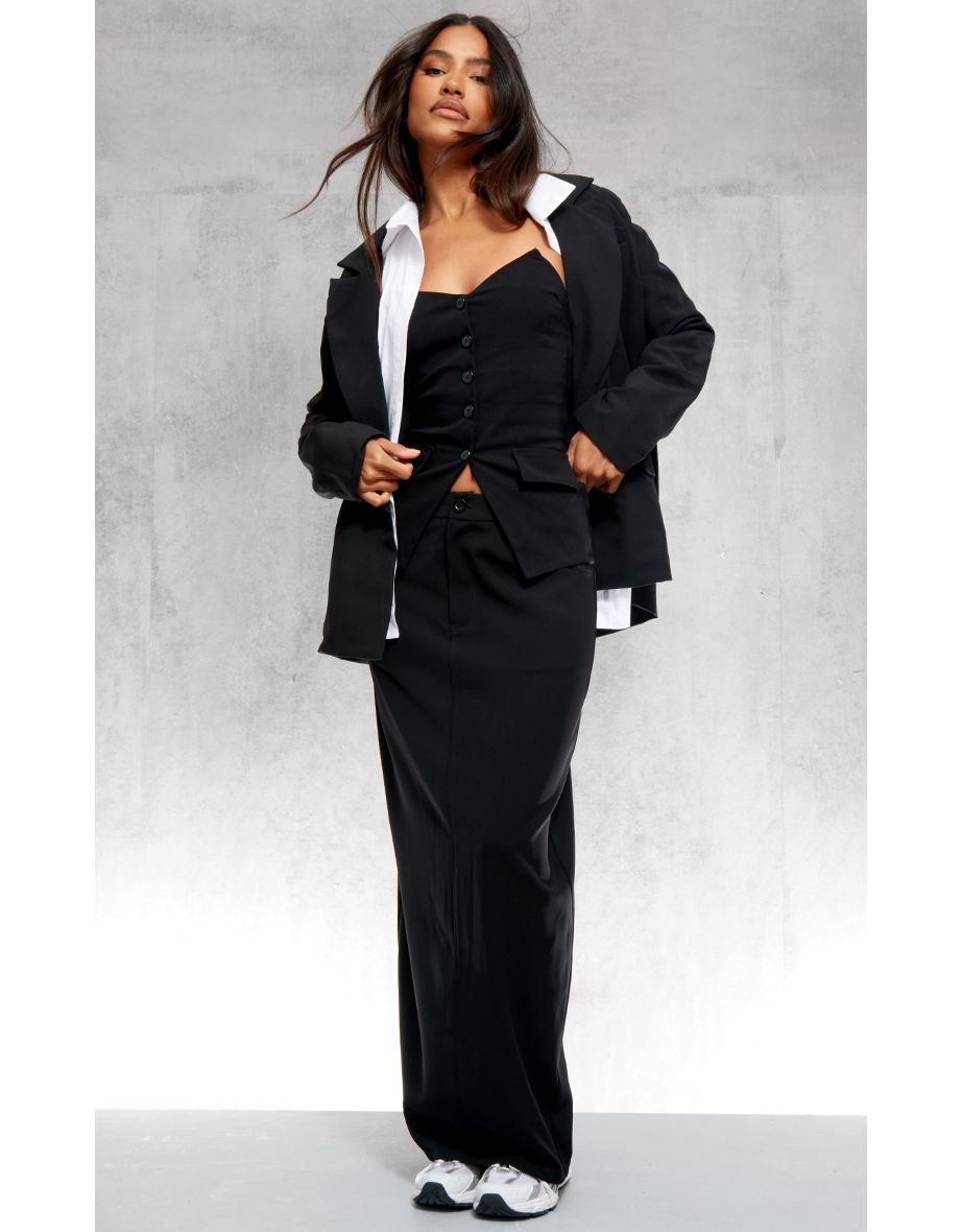 Black Woven Split Back Maxi Skirt