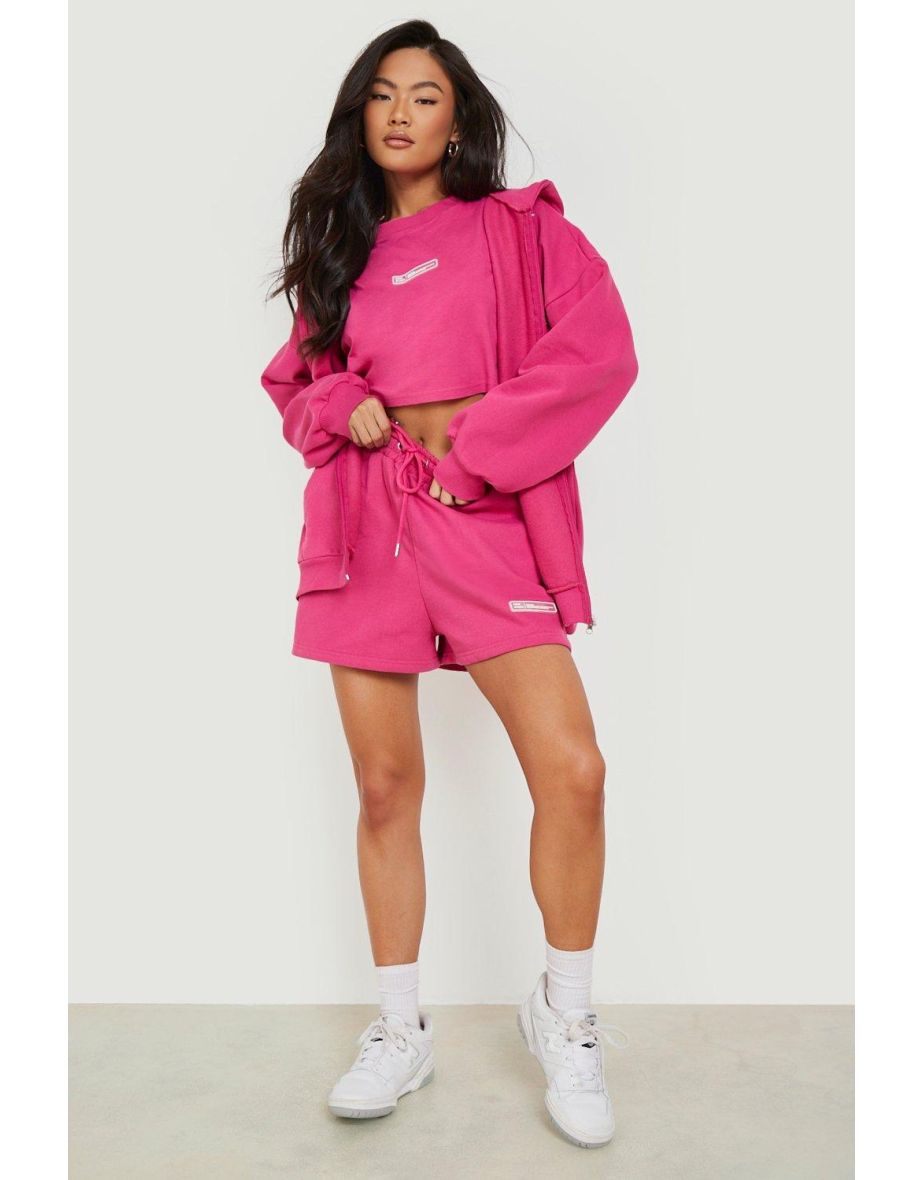 3 Piece Zip Through Short Tracksuit - pink