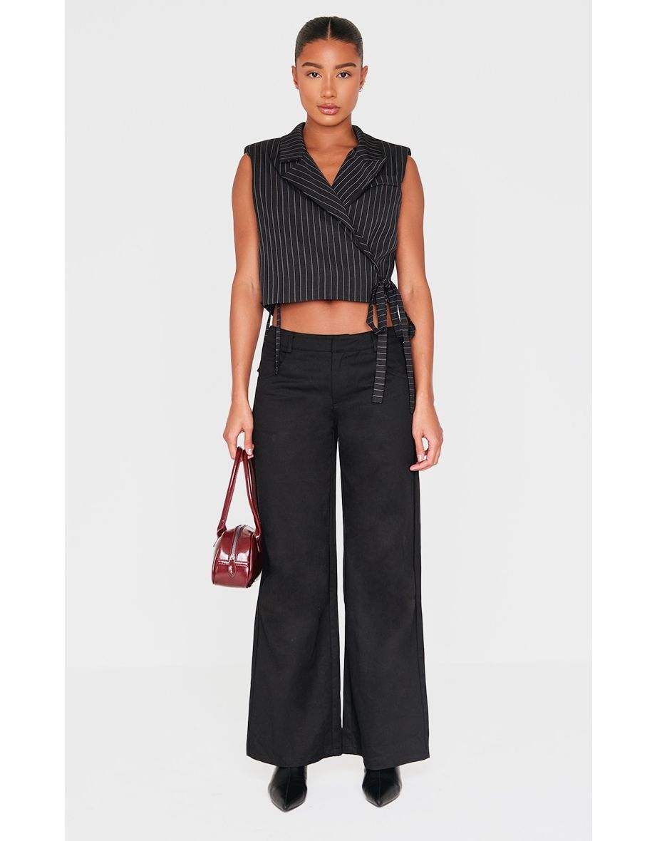 Black Pinstripe Tie Boxy Waistcoat