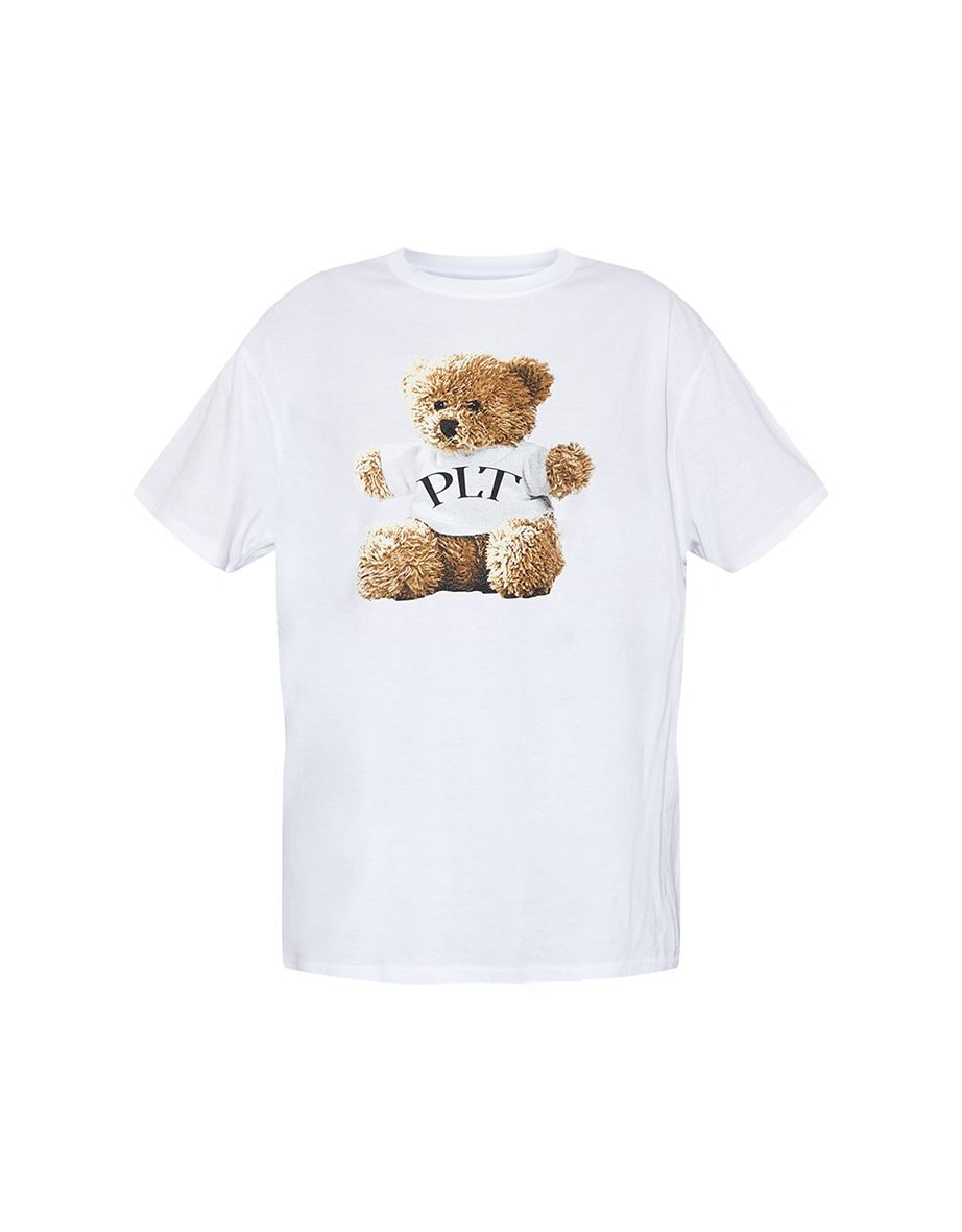 PRETTYLITTLETHING Cream Teddy Print T Shirt - 4