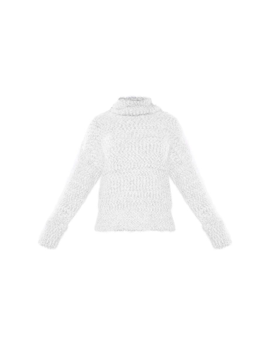 White Fluffy Roll Neck Knit Jumper - 4