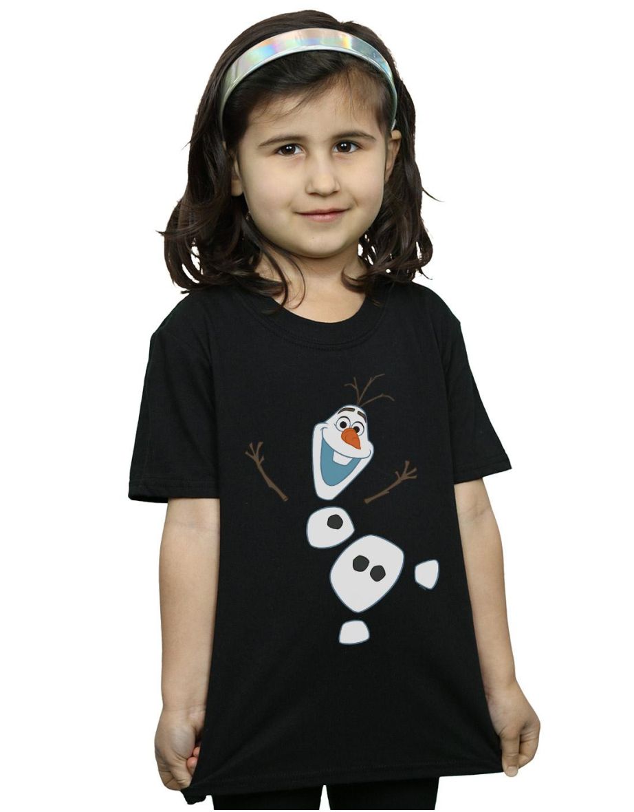 Disney Girls Frozen Olaf Deconstructed Cotton T-Shirt - Black