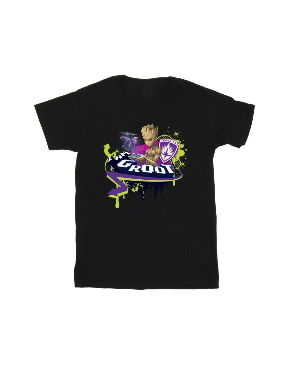 Marvel Girls Guardians Of The Galaxy Groot Gaming Holo Cotton T-Shirt - Black - 1