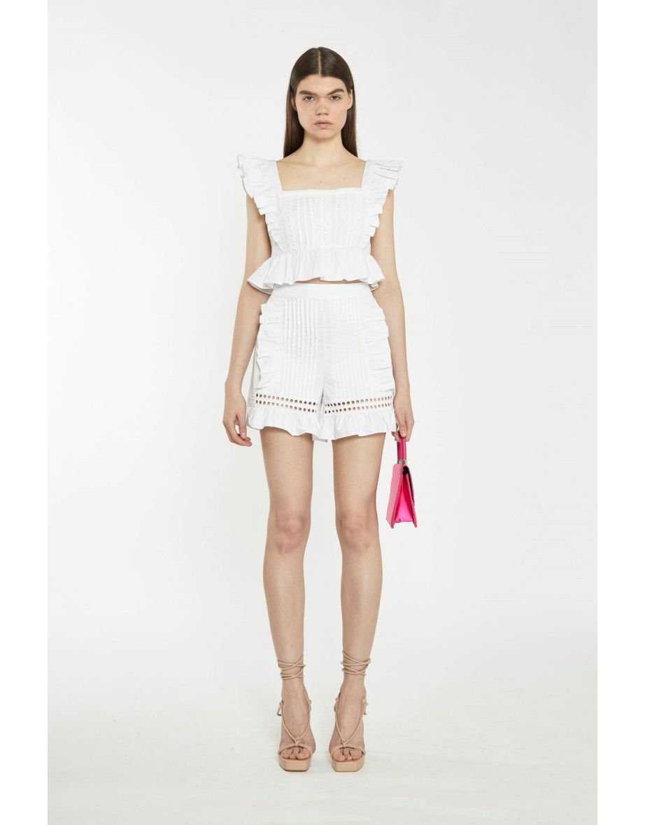 Off White Lace-Trim Frill Shorts