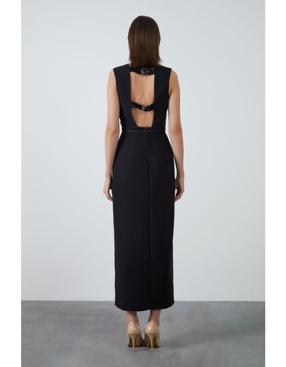 Embroidery Detailed Black Ankle Length Skirt - 3
