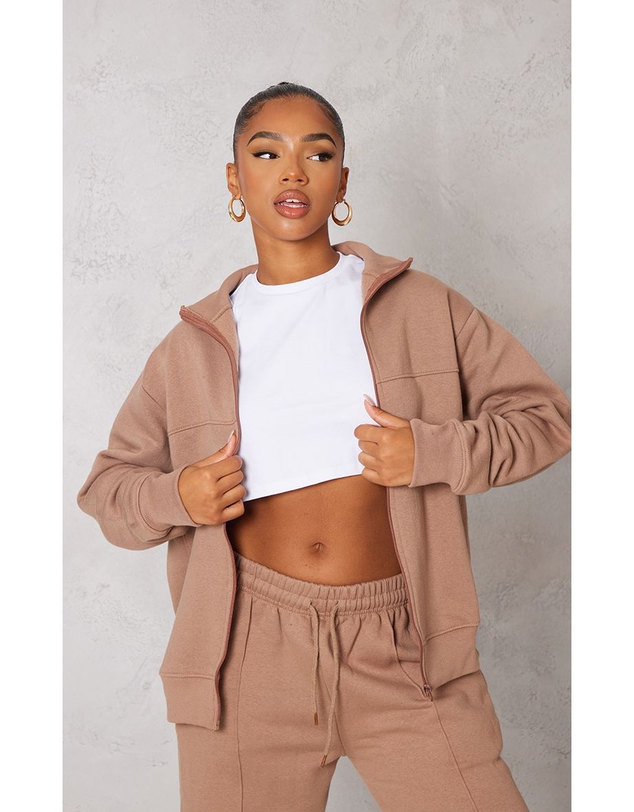 Mocha Seam Detail Zip Through Track Top