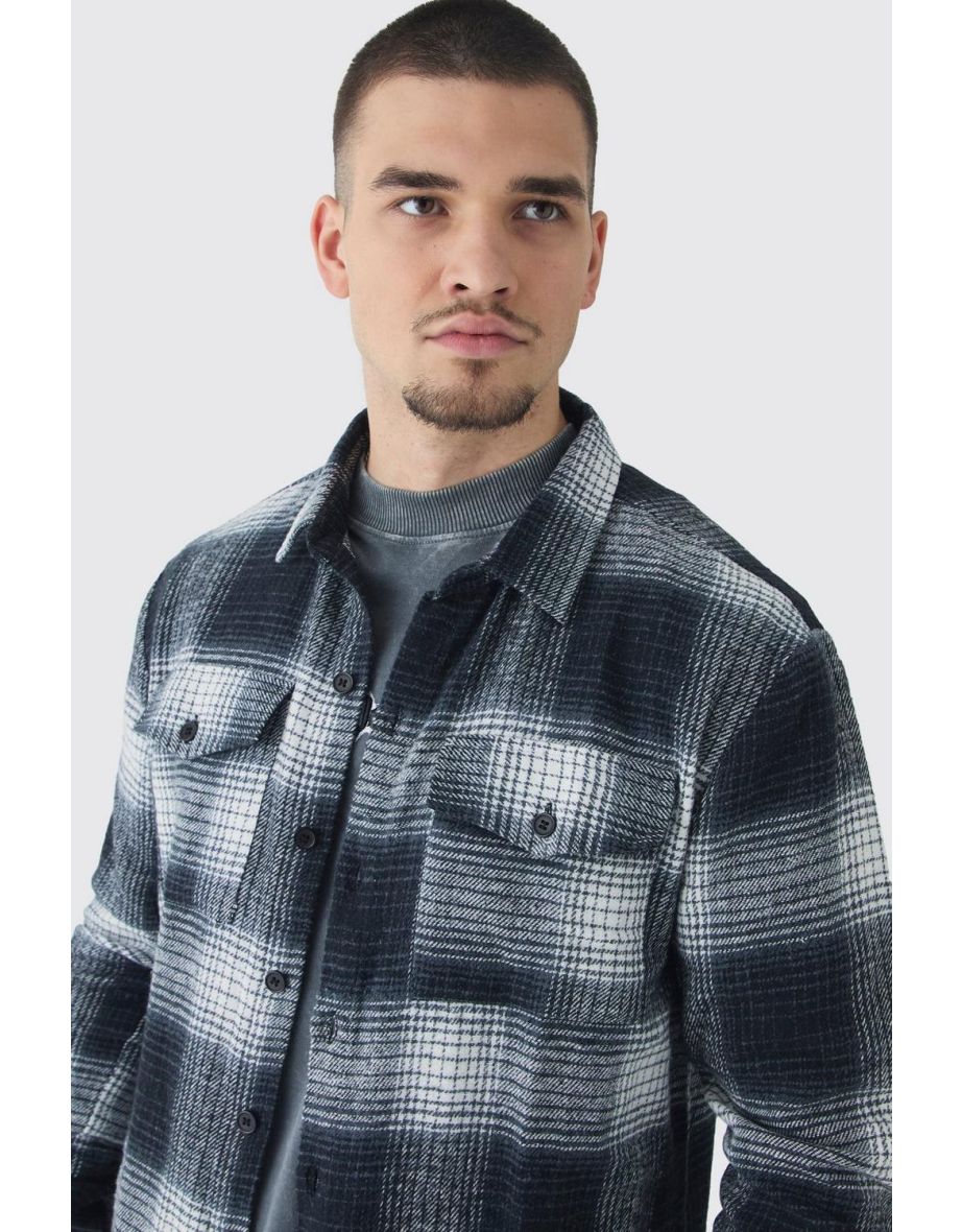 Tall Jacquard Dogtooth Oversized Brushed Shirt - grey - 2