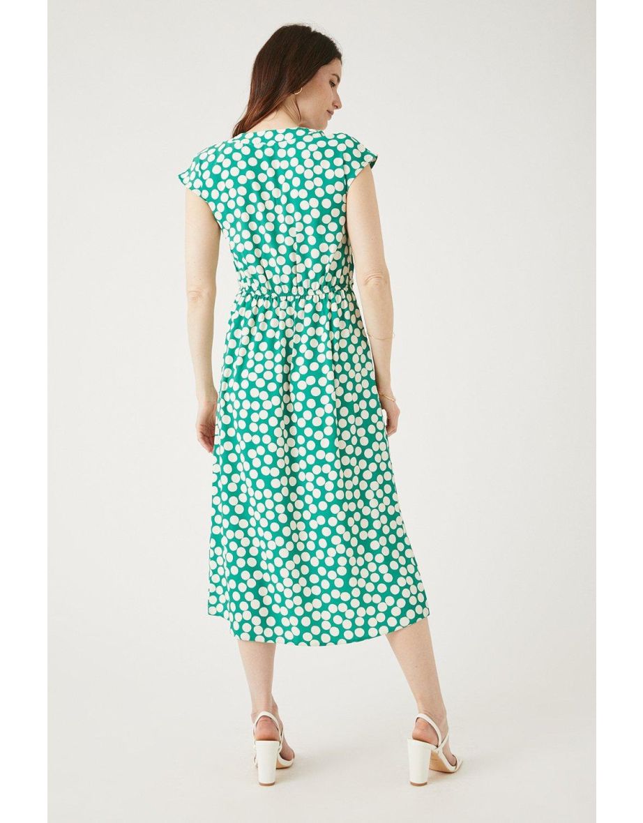 Green Spot Tie Front Midi Dress - green - 2