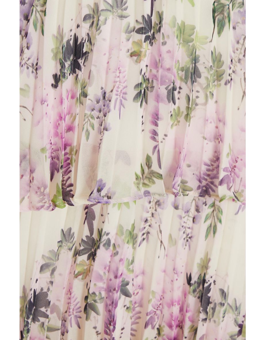 White Chiffon Floral Bardot Midi Dress - 5