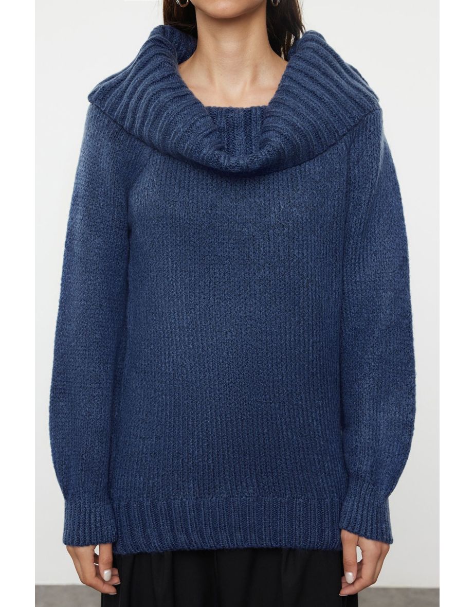 Indigo Soft Textured Lace Collar Knitwear Sweater - 4