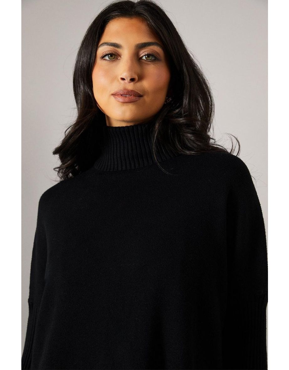 Fringed Hem Roll Neck Poncho - 3