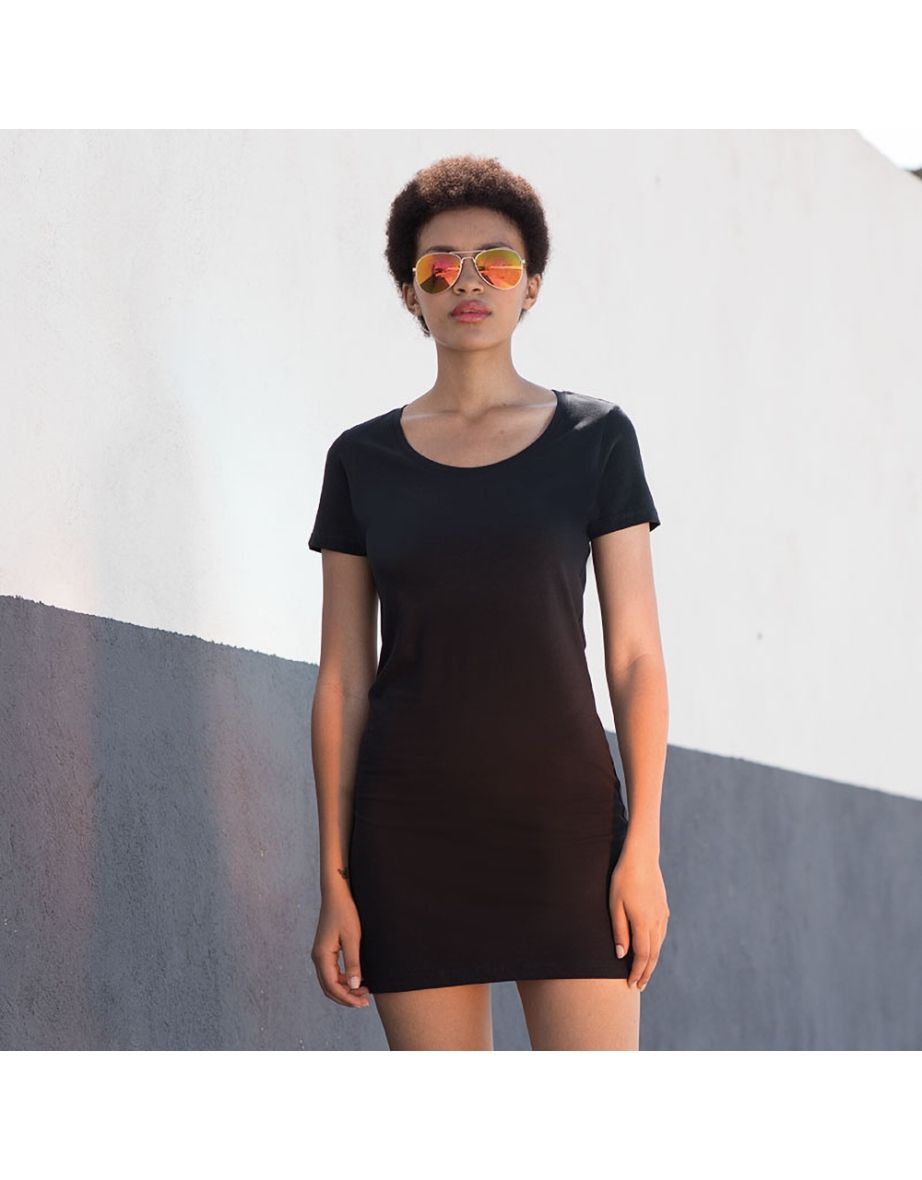 Skinni Fit Ladies/Womens Scoop Neck T-Shirt Dress - Black