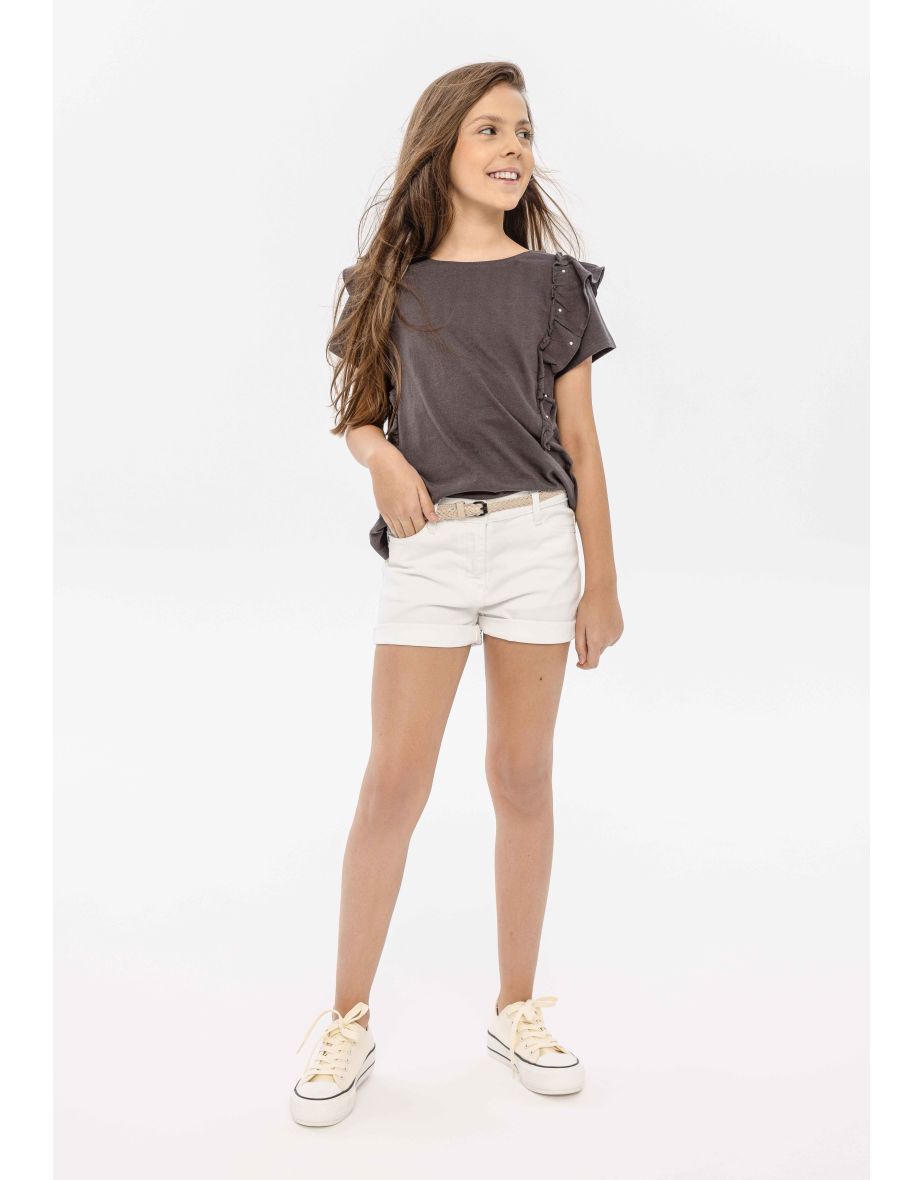 Girls Jersey Top With Frills And Pearls - 3