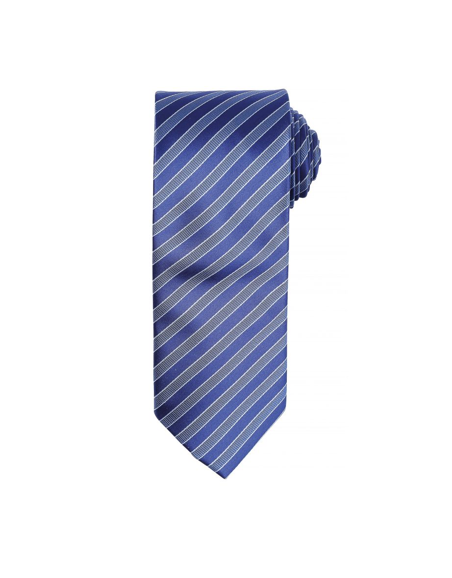 Premier Mens Double Stripe Pattern Formal Business Tie - Navy/Blue