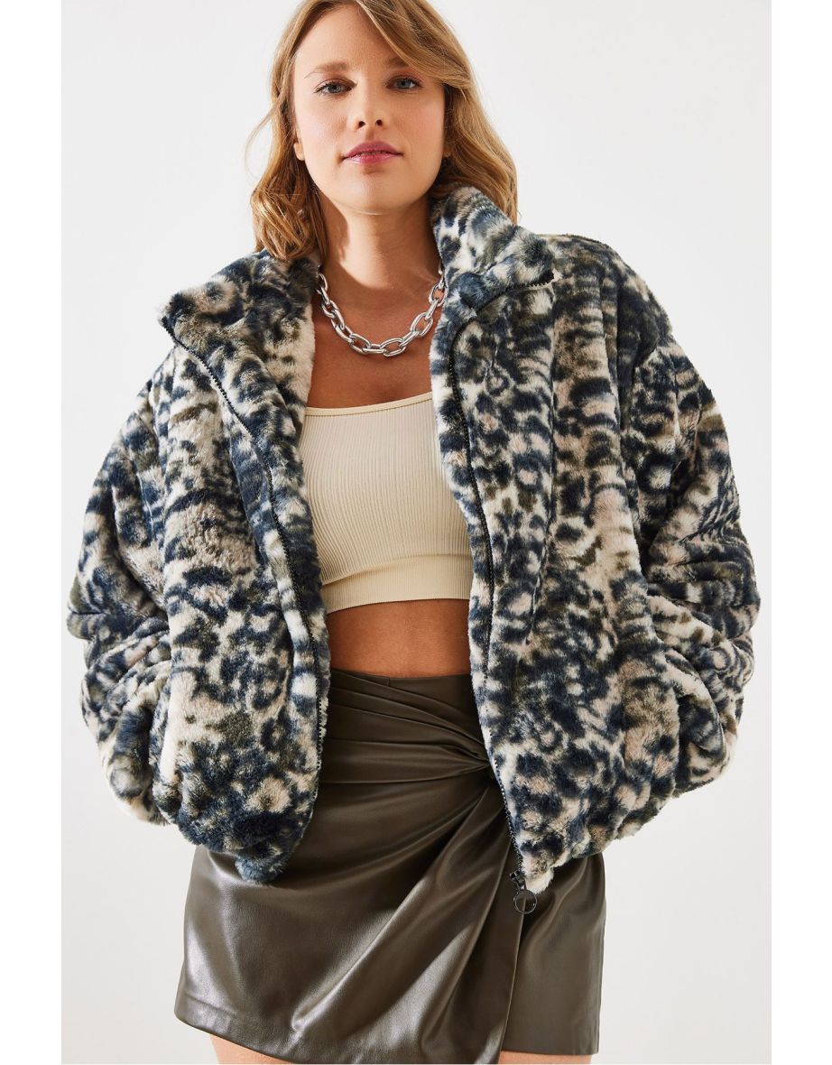 Women's Leopard Pattern Faux Fur Coat