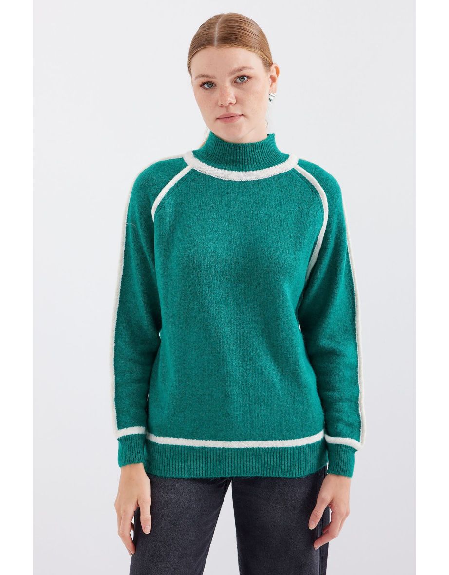 Striped Oversize Knitwear Sweater - Emerald Green